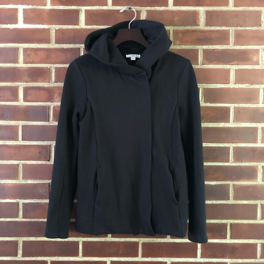James Perse EUC zip up hooded jacket asymmetrical moto hoodie size small 1